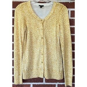 Talbots Yellow Animal Print Button Front Cardigan Sweater Womens XS